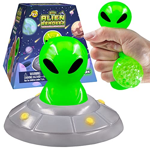 YoYa Toys Alien Beadeez Stress Ball Fidget Toy | Glow in The Dark Squishy Squeeze Sensory Water Beads UFO Toy for Anxiety, Stress Relief, Focus & Relaxation | Great Gift for Kids & Adults