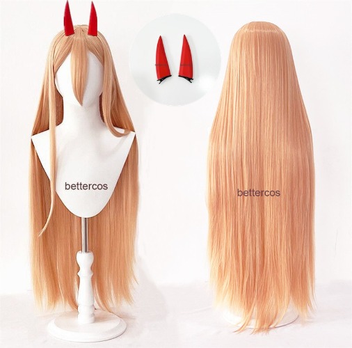 Anime Chainsaw Man Makima Power Cosplay Wig Long Orange Heat Resistant Synthetic Hair Party Role Play Wigs + Wigcap + Horns - Cosplay Costumes - AliExpress