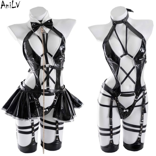  Leather Bodysuit Dress Unifrom Women Cross Strap Bandage Maid Outfits Costumes Cosplay - Cosplay Costumes - AliExpress