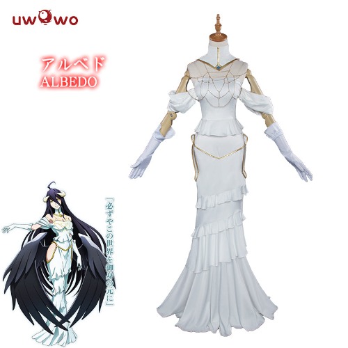 UWOWO Anime Overlord Albedo Cosplay Plus Size White Dress Costume | 【Pre-sale】M