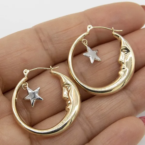 Crescent Moon and Star Hoop Earrings | Bayam Jewelry