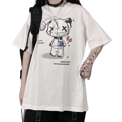 Hewlshawn Women Grunge T Shirt Gothic Bear Tops Print Harajuku Korean Clothes