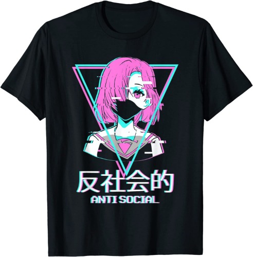 Antisocial Vaporwave Anime Girl Japanese Aesthetic T-Shirt