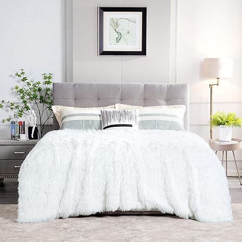 JONIYEAR Extra Large Decorative Fluffy Faux Fur Blanket Queen Size 80" x 90", Soft Luxury Lightweight Furry Blanket,Solid Cozy Shaggy Plush Fuzzy Blankets for Bed Couch,Thick Warm Winter Blanket,White - White - Queen/King Size - 80" x 90"