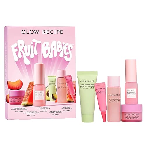 Glow Recipe Fruit Babies Skincare Kit (5 Count) | Gift Set, with Ceramide Facial Cleanser, BHA Toner - Fruit Babies 2024 Kit