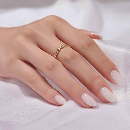 BTArtbox White Press On Nails Short - Soft Gel Press on Nails Almond, White Glue on Nails with Nail Glue, Reusable Stick on Nails in 16 Sizes, Cream Puff - A - Cream Puff