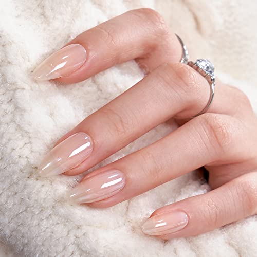 BTArtbox Press On Nails Medium Almond - Fall Press on Nails Chrome Nails, Light Weight & Fit Perfectly Fake Nail with Nail Glue, Nude Glue On Nails in 15 Sizes, Glazed Donut - B - Glazed Donut