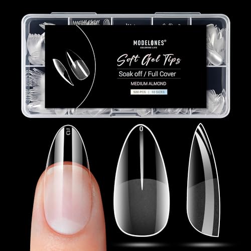 Modelones 500Pcs Medium Almond Nail Tips - Pre-shaped Half Matte Full Cover Acrylic Gel Kit False Nail Tip Press on Nails for Nail Extension DIY Salon - A1-Medium Almond-Half Matte