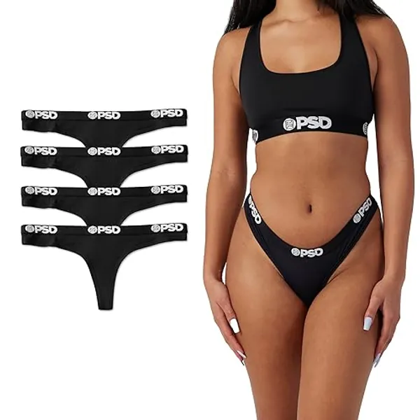 PSD Women's Modal Premium Thong - Minimal Coverage Women's Underwear - Comfortable Stretch Panties for Women - Large - Black 4-pack