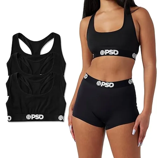 PSD Women's Modal Premium Solid Sports Bra - Racerback Sports Bras for Women with Breathable Microfiber Fabric - Large - Black 3-pack