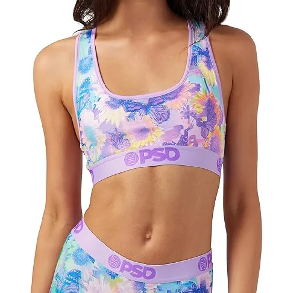 PSD Women's Floral Print Sports Bra - Racerback Sports Bras for Women with Breathable Microfiber Fabric - X-Large - Garden Glitch