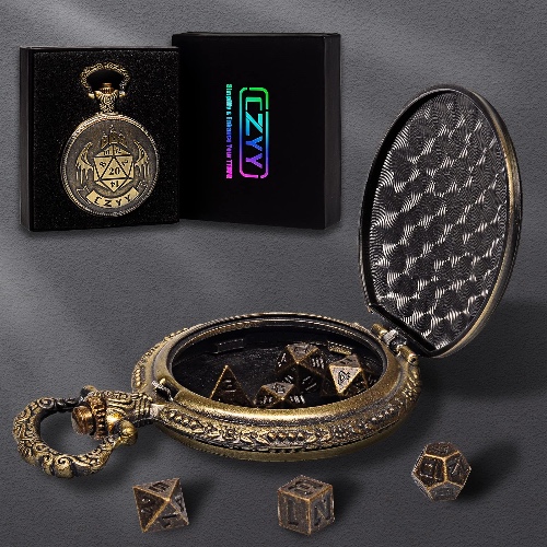 DND 6mm Micro Polyhedral Dice Set with Pocket Watch Shell Case Perfect for Dungeons and Dragons, Tabletop RPG and Cards Board Games (Bronze)