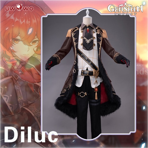 Uwowo Game Genshin Impact Cosplay Diluc The Dark Side of Dawn Costume Darknight Hero Handsome Nobiliary Uniform - 【Pre-sale】L