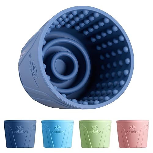 Dog Slow Feeder Lick Bowl, Anxiety Relief Dog Licking Mat Treat Dispenser, Non-Slip Anti-Choking Slow Eating Dog Lick Bowl for Small Medium and Large Breed Dogs, BPA Free Silicone - S - Dark Blue