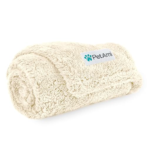 PetAmi Fluffy Waterproof Dog Blanket Fleece | Soft Warm Pet Fleece Throw for Small Dogs and Cats | Fuzzy Furry Plush Sherpa Throw Furniture Protector Sofa Couch Bed (Pink Blush, 24x32) - Beige Medium (29x40)
