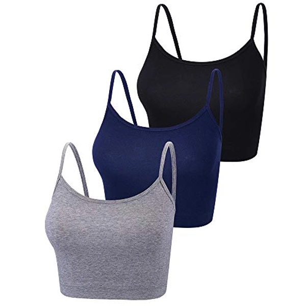 M-Aimee 3 Pieces Spaghetti Strap Tank Adjustable Camisole Top Crop Tank Top for Sports Yoga Sleeping