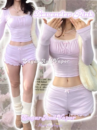 Raina Lavender Pink Girly Top + Shorts Set | Lavender Pink / S (In-stock and ready to ship)