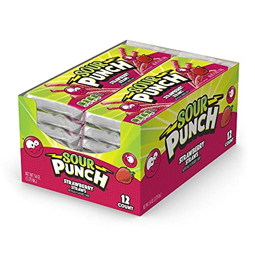 Sour Punch Straws, Sweet & Sour Strawberry Fruit Flavor, Chewy Candy, 4.5oz Tray (12 Pack) - Strawberry - 12 Count (Pack of 1)