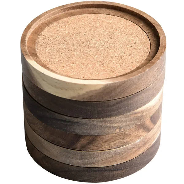 Wood Coasters for Drinks, 4.13 Inch, Set of 6, Absorbent and Insulation Cork Stackable Cup Holders, Rustic Coasters for Wooden Table, Designed by S1EGAN - 