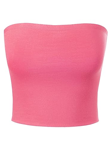 MixMatchy Women's Double Layered Basic Casual Strapless Backless Bandeau Bra Tube Top - Small - Pink - 1