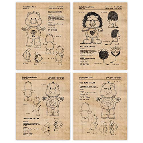 Vintage Care Bears Patent Prints, 4 (8x10) Unframed Photos, Wall Art Decor Gifts for Home Office Bedroom Children Family Game Room School Student Teacher Coach Movies Cartoon Animals Friend Toys Fans