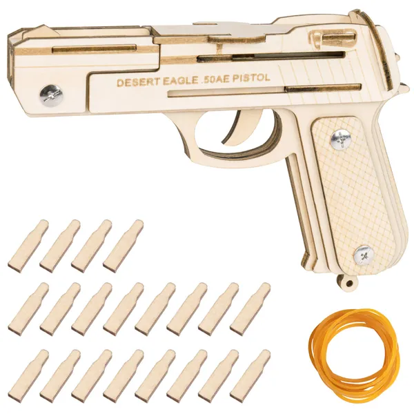 DECORLIFE Desert Eagle Wood Gun, 3D Wooden Puzzles for Adults, DIY Craft Model Kits for Teens to Build with 20 Wood Bullets, Teen Gifts Idea, Brain Teasers - Desert Eagle