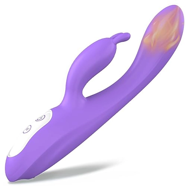 G Spot Rabbit Vibrator with Heating Function and Bunny Ears for Clitoris G-spot Stimulation,Waterproof Dildo with 9 Powerful Vibrations Dual Motor Stimulator for Women or Couple Fun