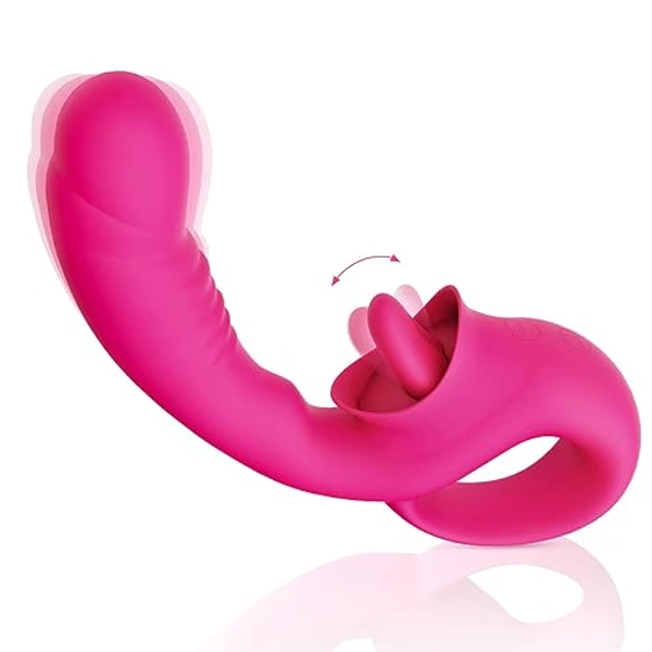 Clitoral G Spot Vibrator, Realistic Clitoralis Stimulator for Women with 10 Licking & Vibrating Modes, Strapless Strap-On Dildo for Multiple Stimulation, Adult Sex Toys