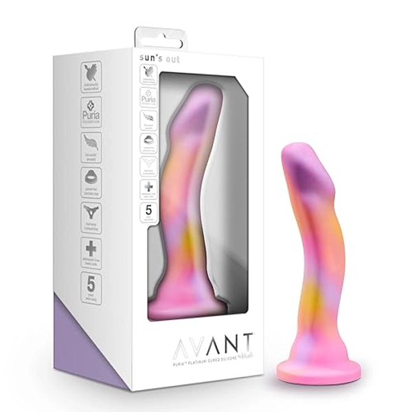 Blush Avant Suns Out Silicone Dildo - Curved Shaft for G Spot and P Spot Stimulation - Powerful Suction Cup Base for Hands Free Play and Harness Compatible - Ultrasilk Smooth Sex Toy for Him Her