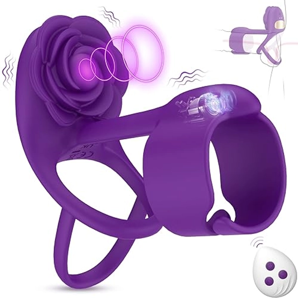 Vibrating Cock Ring Sex Toys for Couples - RIDMII 3 IN 1 Vibrating Penis Ring with 10 Vibration, Rose Shaped Female Clitoral Stimulator Vibrators with Remote