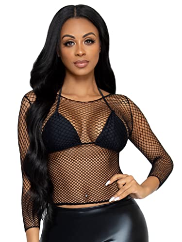 Leg Avenue Women's Long Sleeved Industrial Fishnet Shirt - Women's O/S - Black