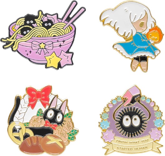 FLYEMMET Cute Enamel Pins for Backpacks, Kawaii Anime Fish Fox Rabbit Bee Cartoon Pins for Kids, Lapel Pin Set Badges for DIY Clothing Bags Jackets Jewelry Accessory Decoration Gift - 4 Pieces Cat & Girls