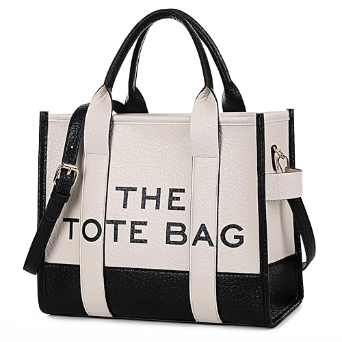 GYBOOM Tote Bag for Women,PU Leisure Handbag with Zipper and Removable Strap,Shoulder Tote Bag Crossbody Messenger Letter Bag for Shopping,Office,School - White