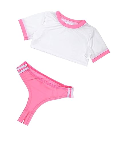 Unibaby Women Anime Cosplay Costume Japanese Uniform Lingerie Outfit Top with Thong 2Ps Set - Pink - One Size