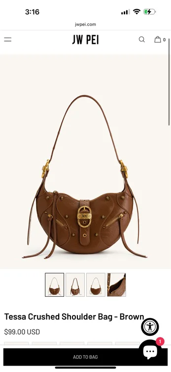 Tessa Crushed Shoulder Bag - Brown
