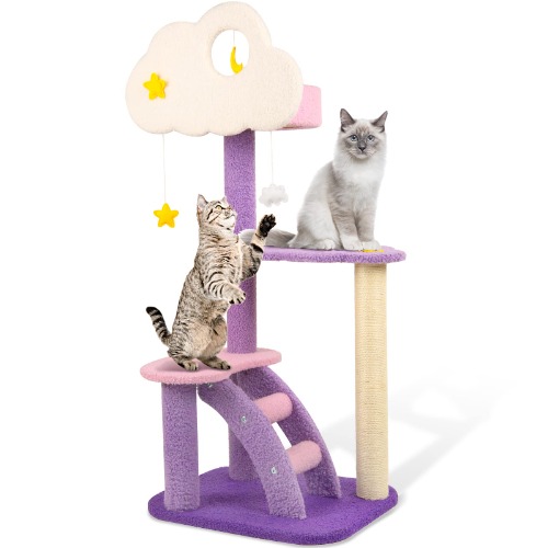 Calmbee Cat Tree Cat Tower Cat Scratching Post, 42.5 Inches Purple Cute Cat Tree for Indoor Cats, Natural Sisal Cat Climbing Activity Trees with Hammock & Stairs for Cats Kittens Pets Small Cat - Style 6