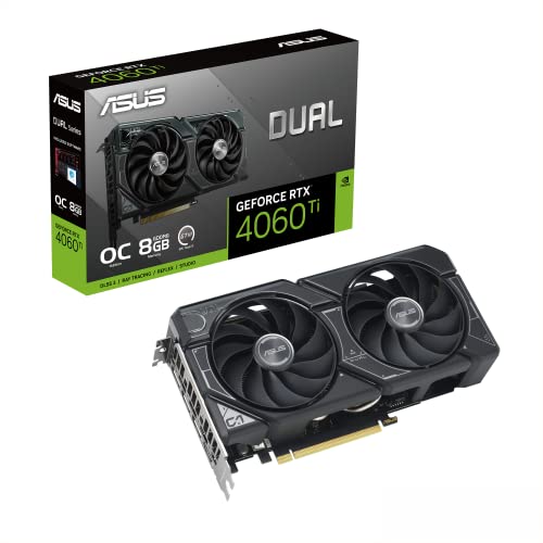 ASUS Dual GeForce RTX™ 4060 Ti OC Edition 8GB GDDR6 (PCIe 4.0, 8GB GDDR6, DLSS 3, HDMI 2.1, DisplayPort 1.4a, Axial-tech Fan Design, 0dB Technology, and More) - 4060TI - DUAL-RTX4060TI-O8G