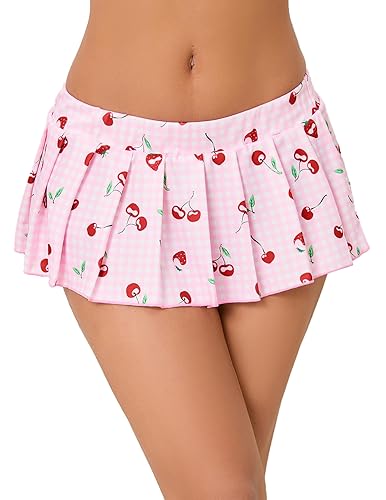 Avidlove Women Sexy Role Play Pleated Mini Skirt Ruffle Lingerie for Schoolgirl - X-Small - Cherry Print