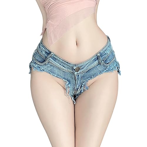 Women's Perforated hot Cosplay Seductive Denim Casual Versatile Shorts - One Size - Blue2