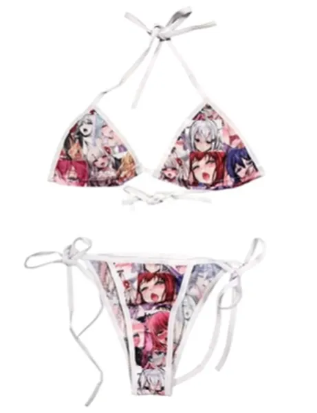 Ahegao Face String Bikini Lolita Japanese Manga Sexy Lingerie Anime Bra and Thong Set