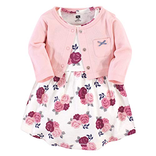 Hudson Baby Baby Girls' Cotton Dress and Cardigan Set - 3-6 Months - Blush Floral