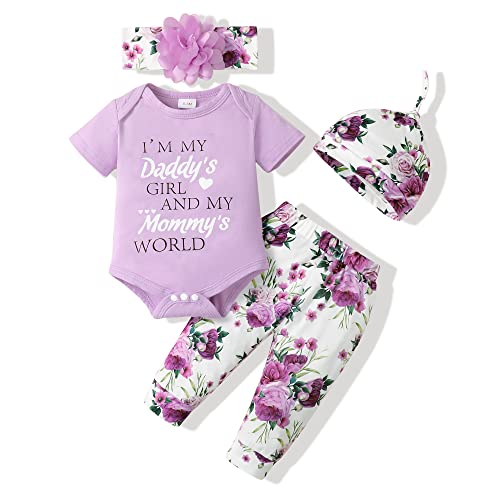 Renotemy Newborn Infant Baby Girl Clothes Summer Outfits Infant Romper Pants Cute Toddler Girl Clothes Gift Set