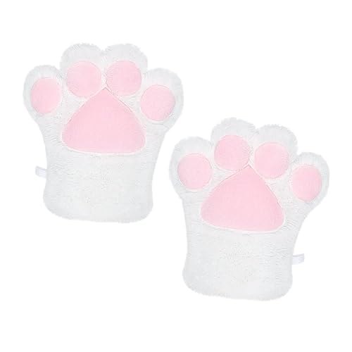 Plush Cat Paw Gloves Cute Cat Bear Dog Claws Gloves Winter Warm Cartoon Animal Mittens Full Finger Thermal Gloves Hand Warmer Handwear Halloween Christmas Cosplay Party Costume Gloves For Adults Teens - White