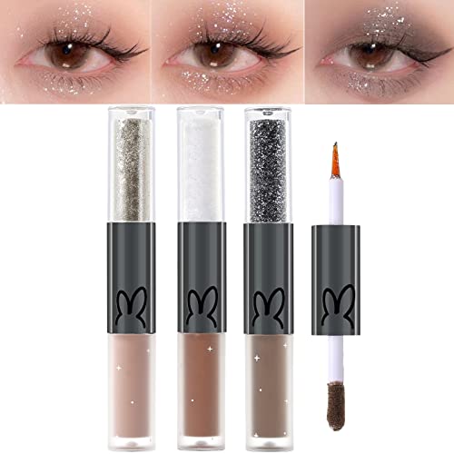 Erinde [3PCS] Liquid Glitter Matte Eyeshadow, Liquid Glitter Eyeliner and Matte Cream Eyeshadow 2 in 1, Quick Drying, Easy to Apply, Long Lasting Korean Shimmer Matte Eyeshadow Eye Makeup - Set B