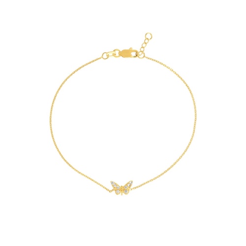 Diamond Butterfly Anklet - 14K Yellow Gold