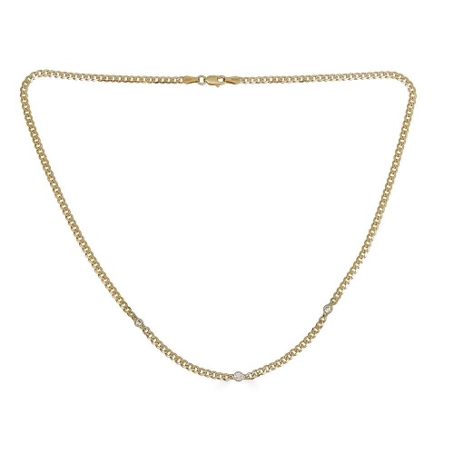 Curb Link Necklace with Diamonds - 14K Yellow Gold