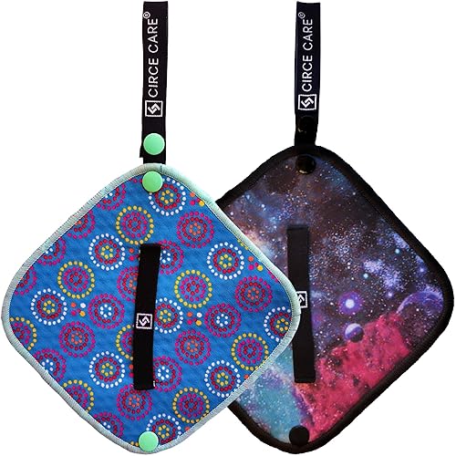CIRCE CARE Pee Cloth: Silver Infused Pee rag for Women who Pee Outdoors, Reusable Absorbent Wipes, Eco-Friendly alt. to Toilet Paper, Hygienic Female Urination Solution for Camping, Hiking, Travel. - Combi 2pcs (Blue Disco+black Galaxy)