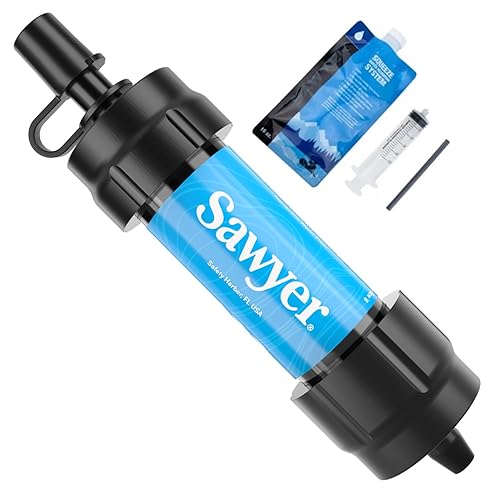 Sawyer Products SP128 Mini Water Filtration System, Single, Blue - Filter w/ Pouches - 1-Pack - Blue