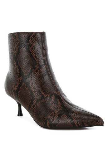 Thymus Snake Print Kitten Heel Boots - Chocolate / US-9 / UK-7 / EU-40