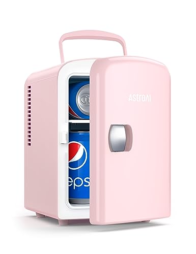 AstroAI Mini Fridge, 4 Liter/6 Can AC/DC Portable Thermoelectric Cooler Refrigerators for Skincare, Beverage, Food, Home, Office and Car, ETL Listed (Pink)… - Pink
